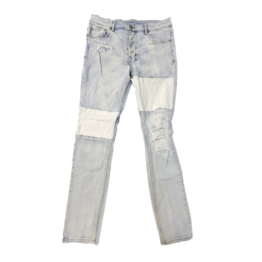 Ksubi Chitch Mayhem LightBlue Distressed Tapered Paneled SlimFit Jean Men 36 Y2K